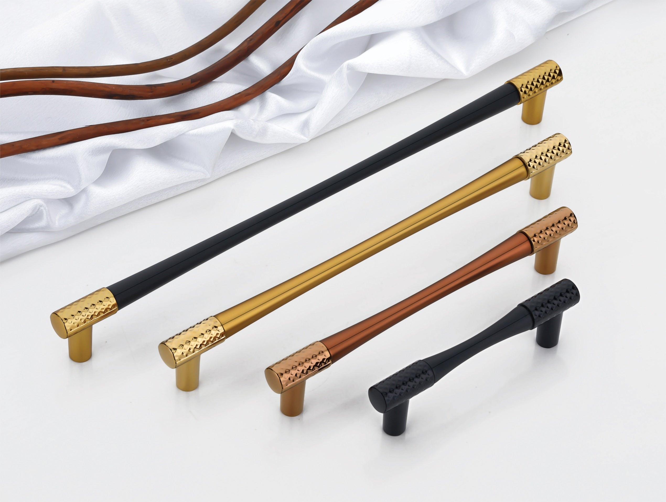 Modern Tapered Bar Cabinet & Wardrobe Handles with Textured Ends