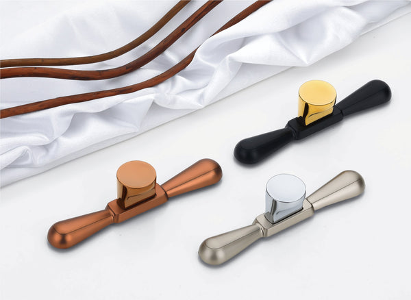 Unique T-Bar Pipe Drawer Knobs with Mixed Finish Accents