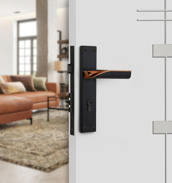 Koyo 10" Steel Plate Mortise Handle Set - Contemporary Plate Pattern