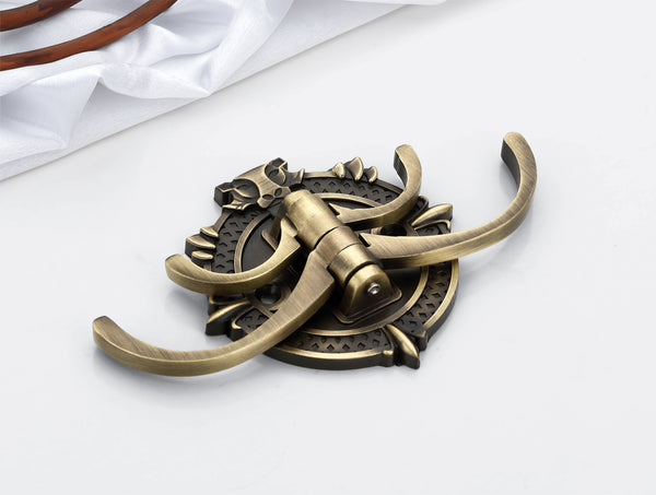 Ornate Swivel Wall Peg - Antique Brass Finish (Lion Series)