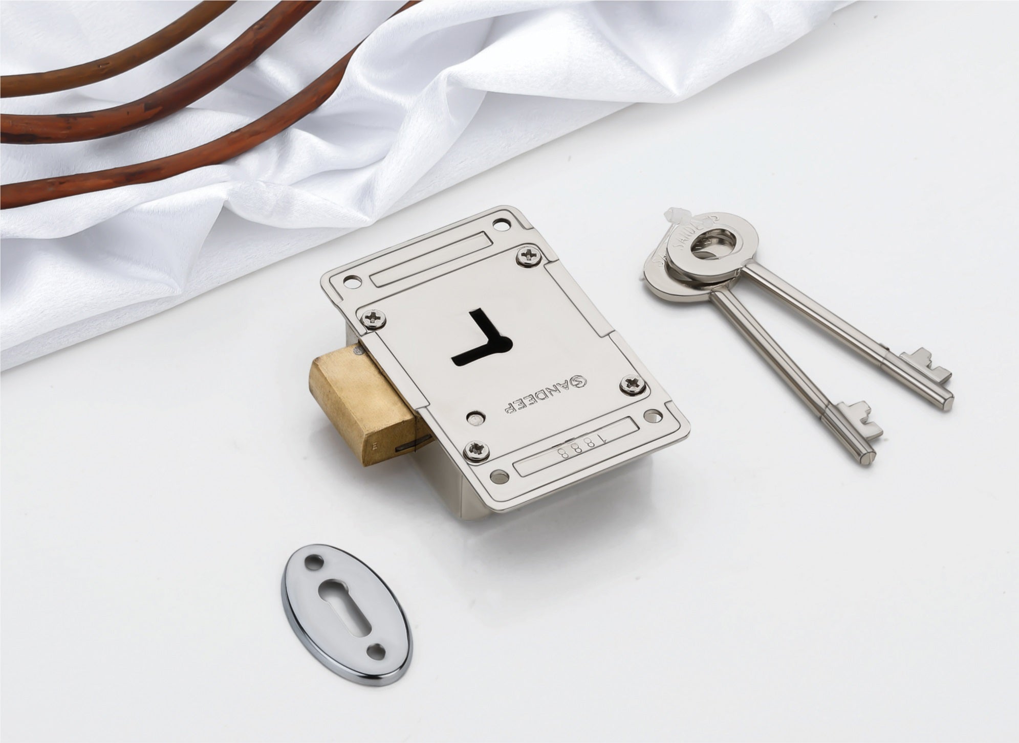 Larder Cupboard Lock with Double Action Brass Lever & Sleek Chrome Pol